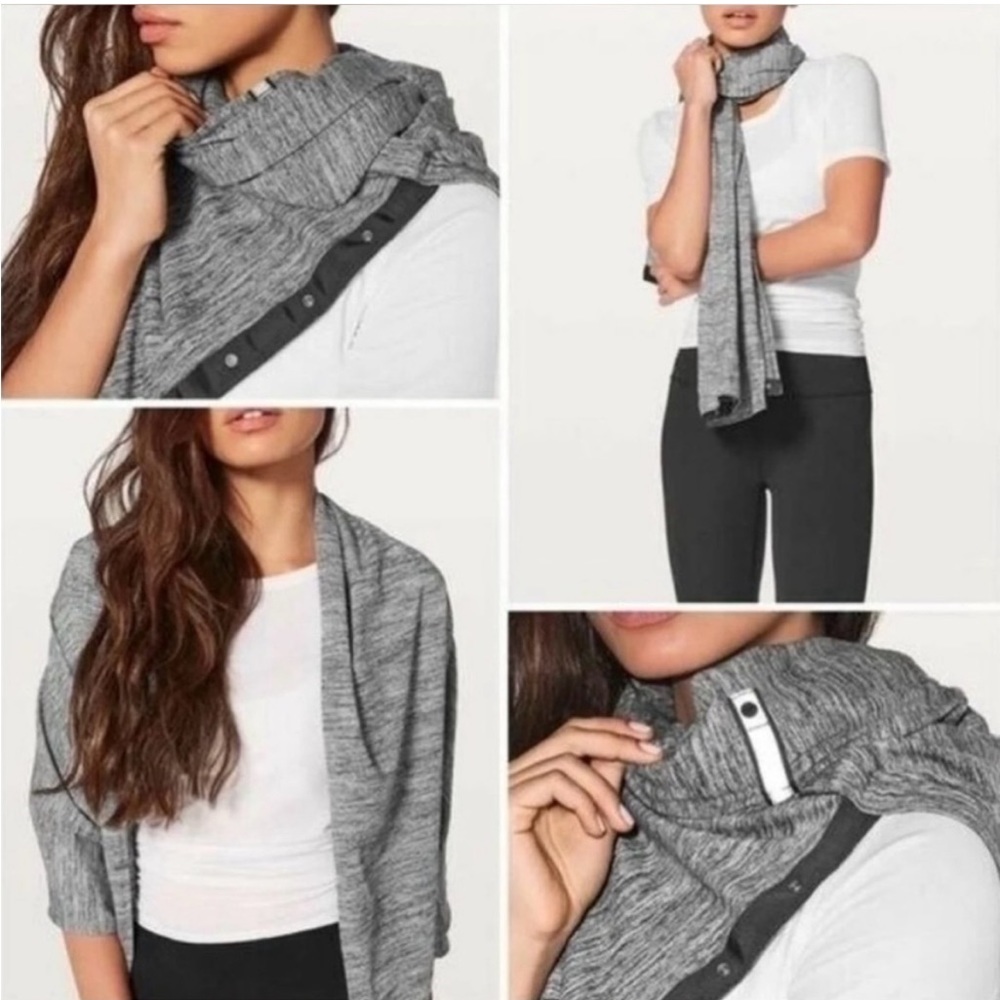 Lululemon Vinyasa Scarf Black White Space Knit Snap Convertible Rulu wrap